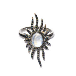 Black Spinel & Rainbow Moonstone Ring